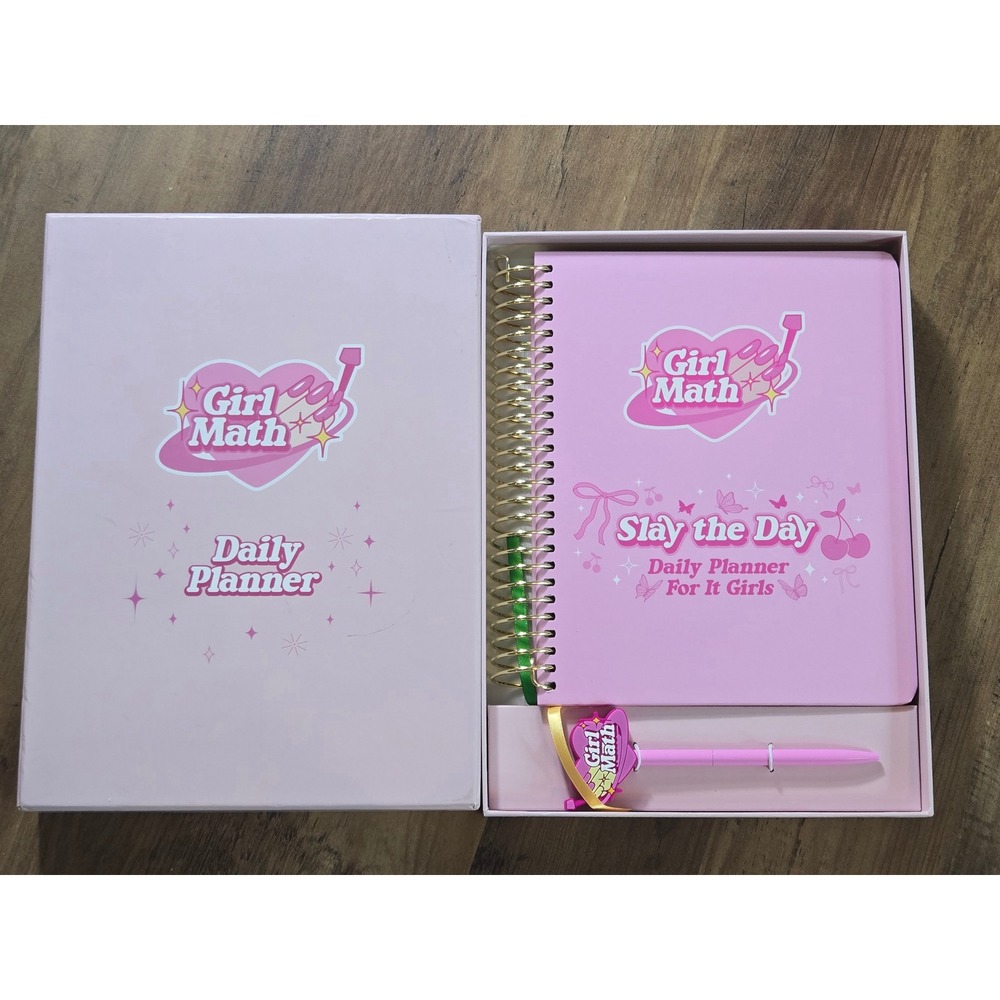 Girl Math Daily Planner Gift Set Pink Y2K Aesthetic Undated Journal Pen Stickers